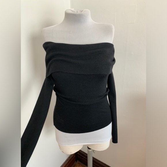 NWT Studio By The Workshop Black Off Shoulder Soft Wool Blend Sweater NEW S Rib - Picture 11 of 16